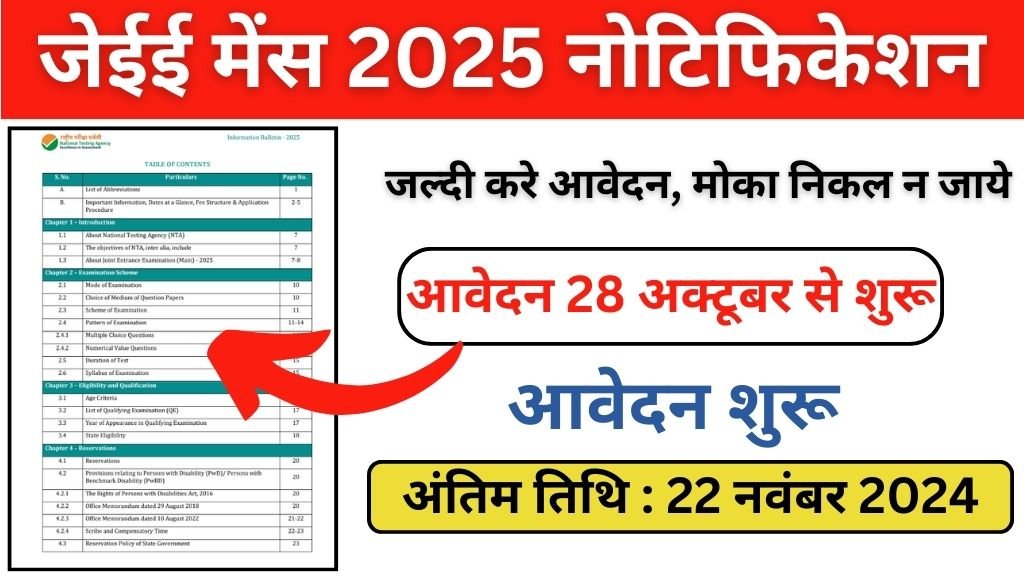 JEE Mains Notification: जेईई मेंस 2025 के लिए नोटिफिकेशन जारी