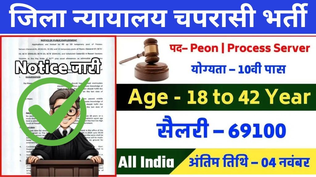 District Court Peon Vacancy: जिला न्यायालय में 8वीं पास चपरासी के पदों पर भर्ती का नोटिफिकेशन जारी