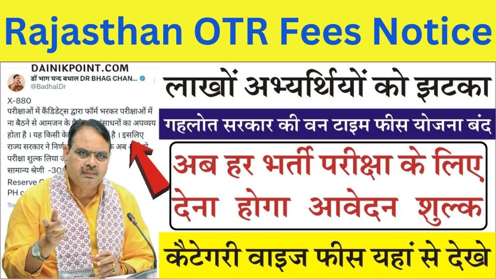 Rajasthan OTR Fees Notice: अब हर भर्ती परीक्षा के लिए देना होगा आवेदन शुल्क, गहलोत सरकार की वन टाइम फीस सेवा बंद